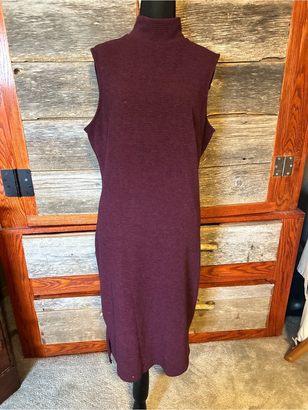 Sleeveless Turtleneck Knit Dress - Plum